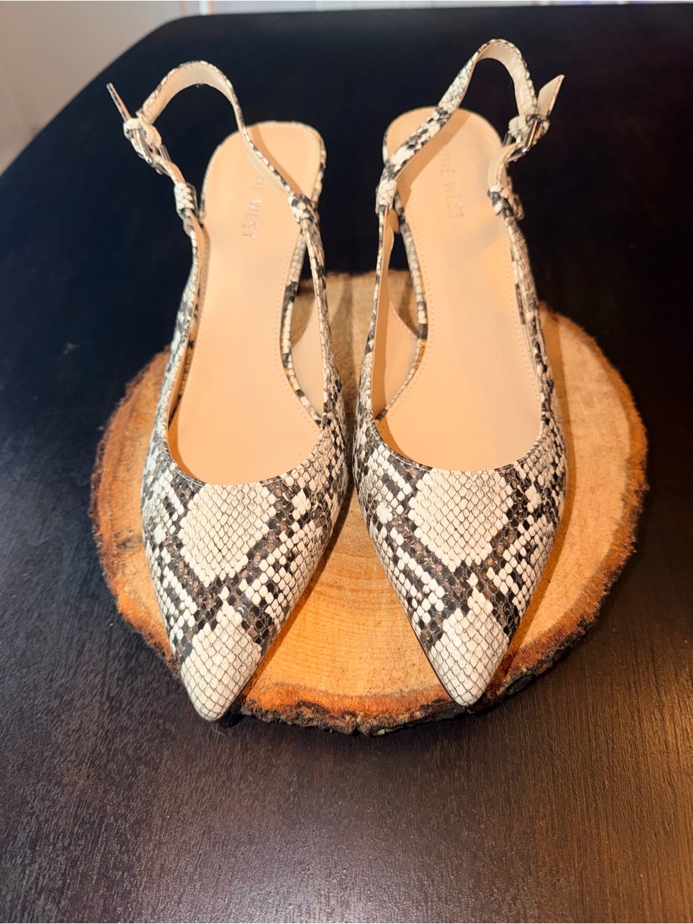 Nine West Snakeskin Slingback Kitten Heels - Pointed Toe - NWOT Size 9
